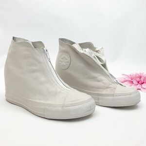 Converse Chuck Taylor Lux Shroud Hi Top Leather Canvas Sneakers Wedge white sz 7